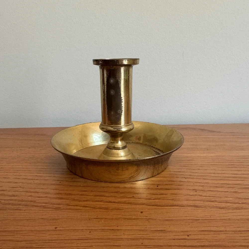 Vintage‎ Solid Brass Chamberstick Candle Holder Made in India Gold Tone